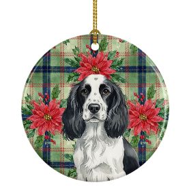 Black and White English Springer Spaniel Christmas PoinsettIas Ceramic Ornament Christmas Tree Hanging Decorations for Home Christmas Holiday, Pa