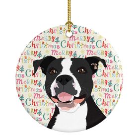 Pit Bull Black #3 Christmas Ceramic Ornament Christmas Tree Hanging Decorations for Home Christmas Holiday, Party, Gift, 3 in, Multicolor