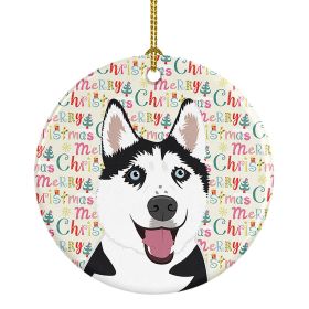 Siberian Husky Black and White #2 Christmas Ceramic Ornament Christmas Tree Hanging Decorations for Home Christmas Holiday, Party, Gift, 3 in