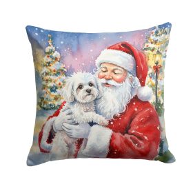 Bichon Frise with Santa Claus Throw Pillow Decorative Indoor Outdoor Accent Cushion for Couch, Bed or Patio, 14Hx14W
