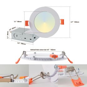 12-Pack 4 Inch Ultra-Thin LED Recessed Ceiling Light With Junction Box, 2700K-5000K Dimmable Color Changing Downlight, 9W 810LM, Easy Install, Id (Option: 4Inch)