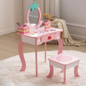 White MDF Spray-painted 1-drawer 2-desktop Storage Box Children's Dressing Table Set With Apple Print (Option: defaulttitle)