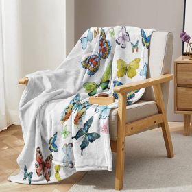 1pc Colorful Butterfly Printed Blanket, Skin Friendly Soft Casual Blanket, Cover Blanket, Multi Scene Warm Decorative Blanket, Suitable For All S (Option: 130x150cm-White)
