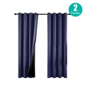 Polyester Grommets Thermal Insulated With Coated Lining 52 In.W63 In. L Indoor Blackout Curtains 3 Colors Available,Set Of 2 (Option: Dark blue)